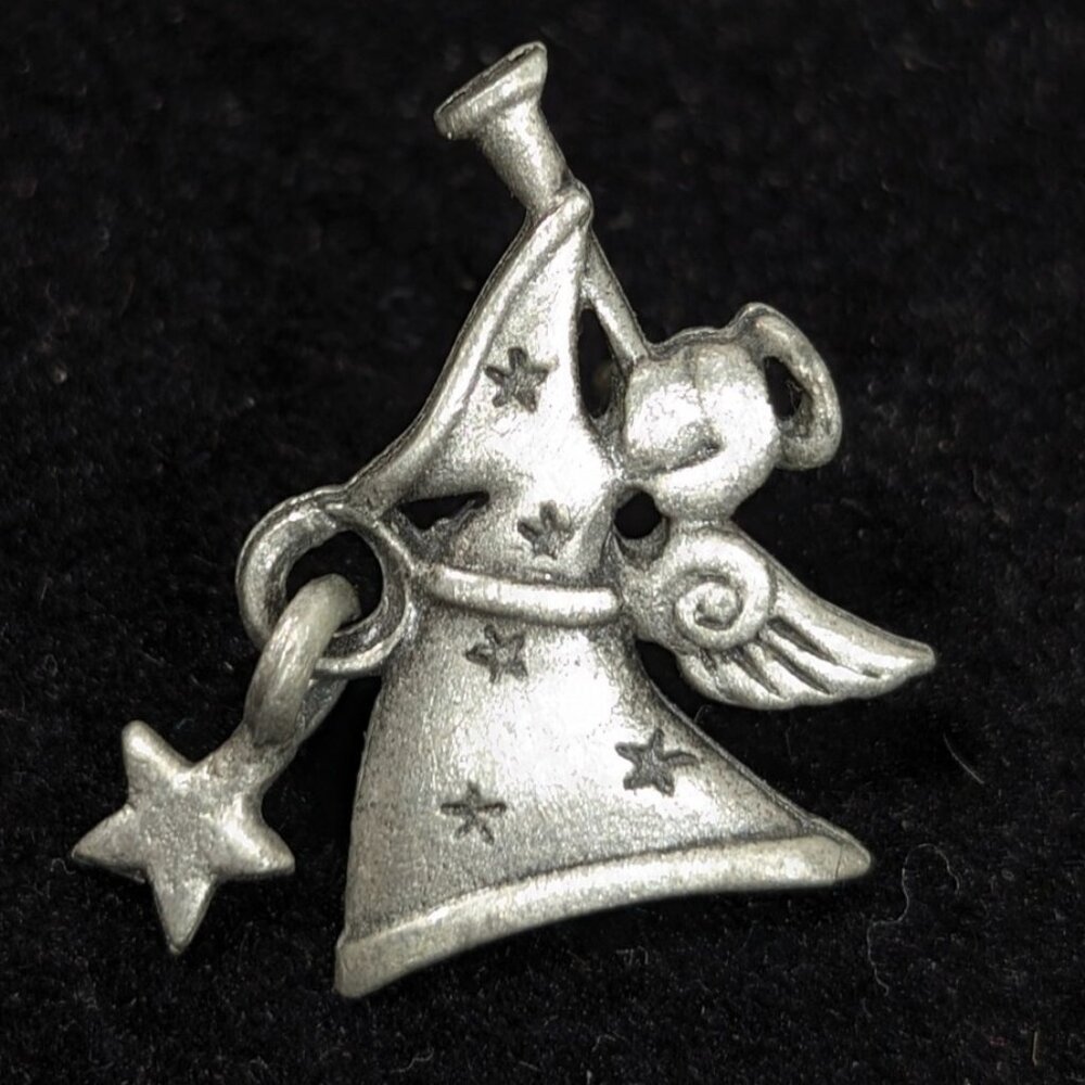 Vintage JJ Jonette Silver Tone Christmas Angel Star Charm Small Pin Brooch